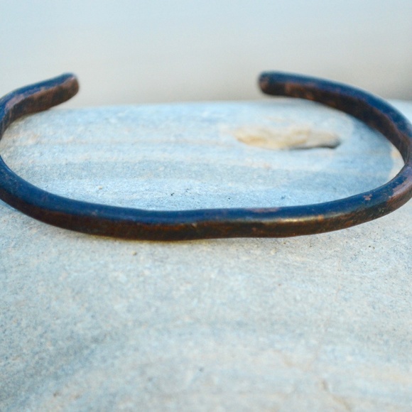 Copper Patina Cuff Bracelet Solid Pure Bracelet Handmade Rustic - Picture 2 of 4